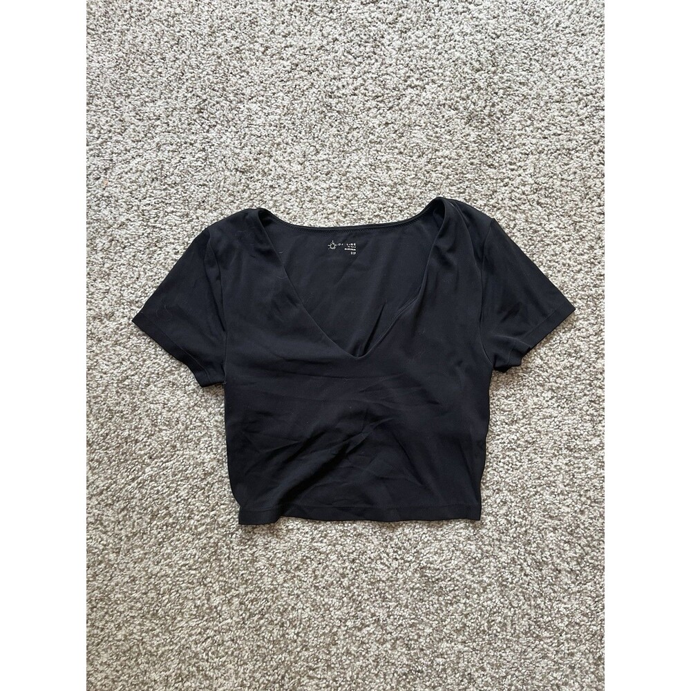 Women's Aerie Offline Black V-neck Spandex Crop Top, Size Small